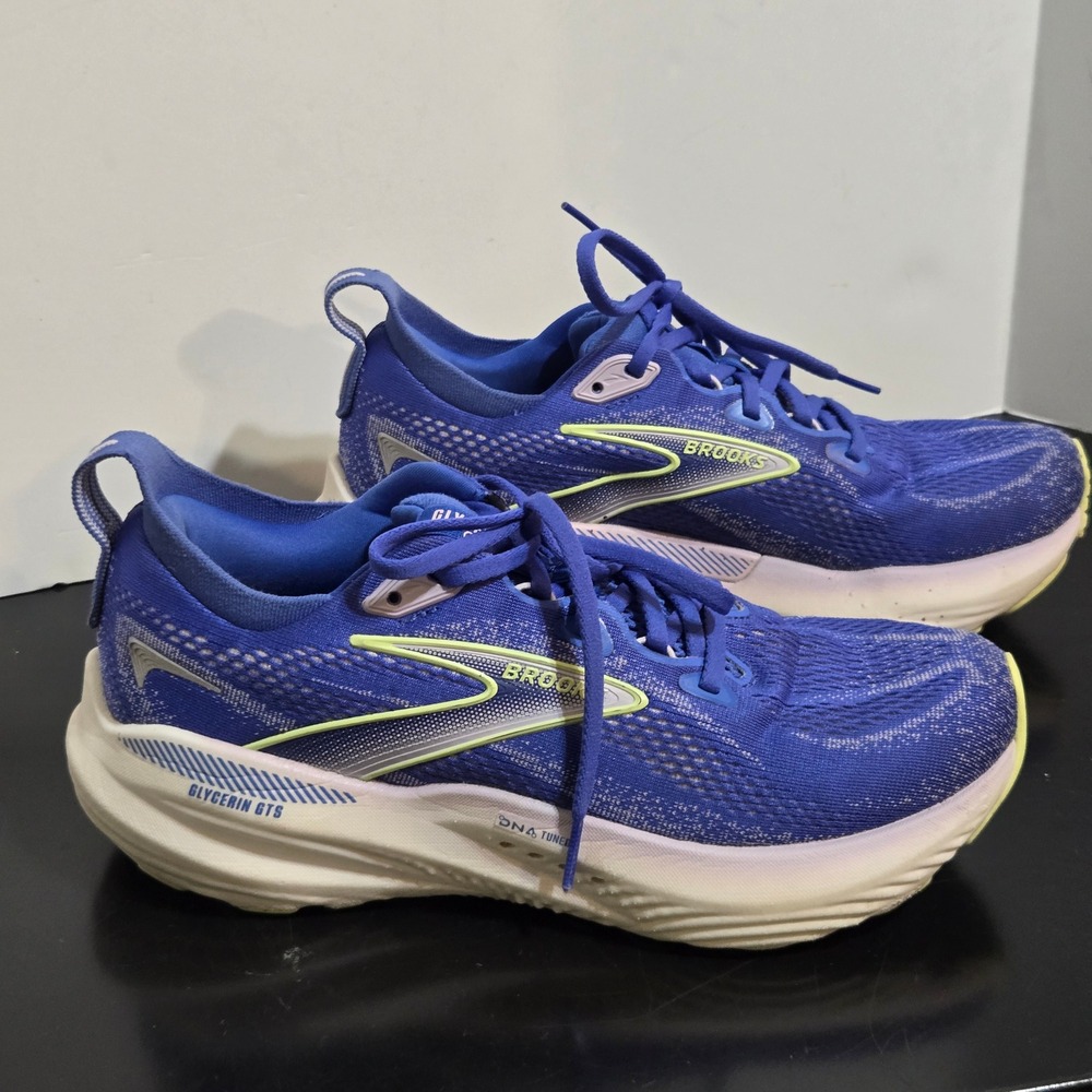 Brooks Glycerin GTS 22 Running Shoes Womens 8.5B Blue Lime Sneakers 1204351B440 - Picture 2 of 12